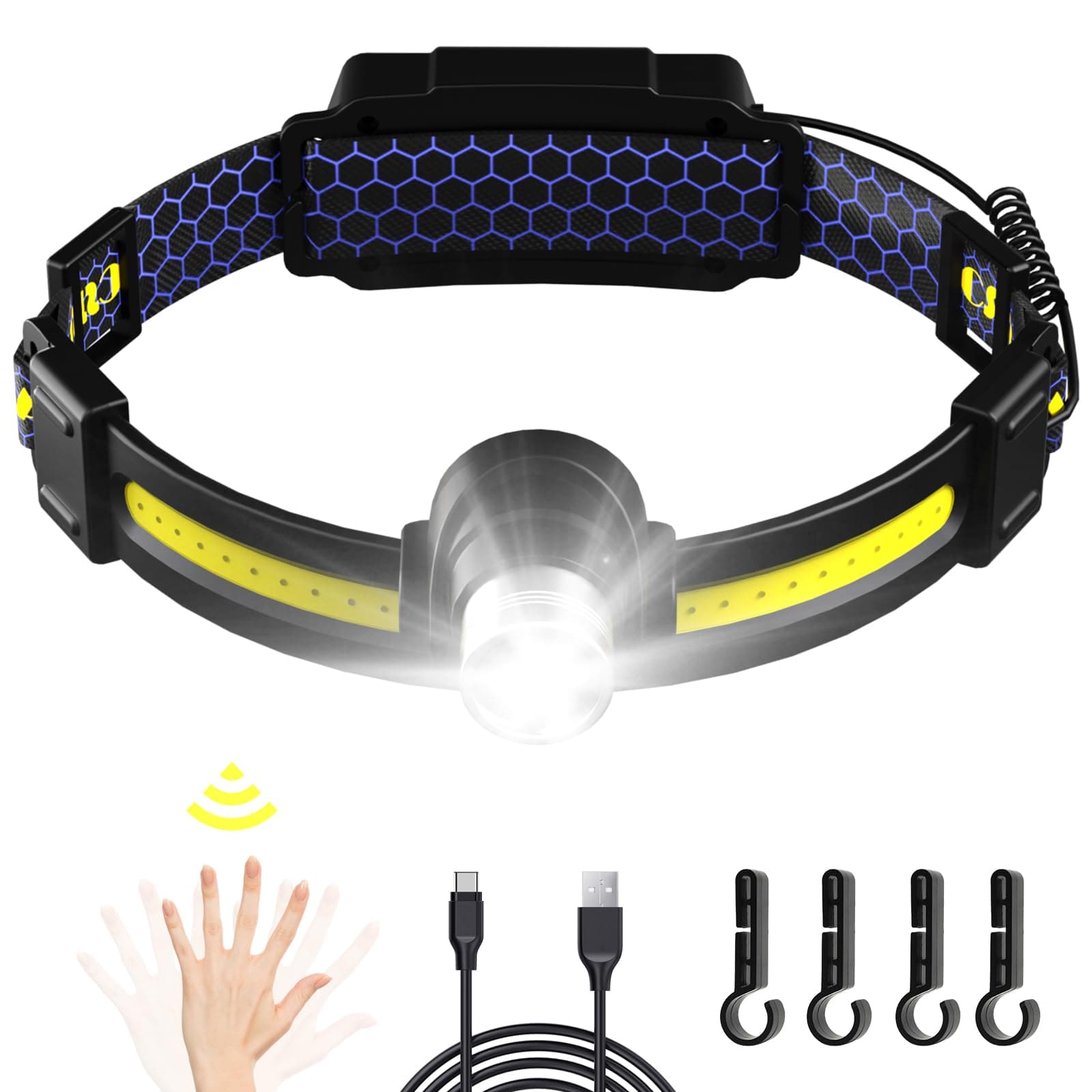 Head Torch Rechargeable,Lumi Light LED Headband USB Headlamp with Red Light 9...