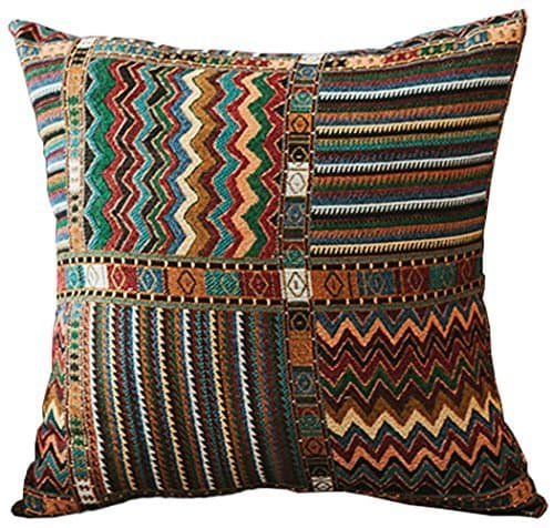 Bohemian Style Retro Decorative Cotton/Linen Blend Wave Stripe 20 x 20 Inch Square Euro Throw Pillow Cover Case Pillowcase Cushion Sham
