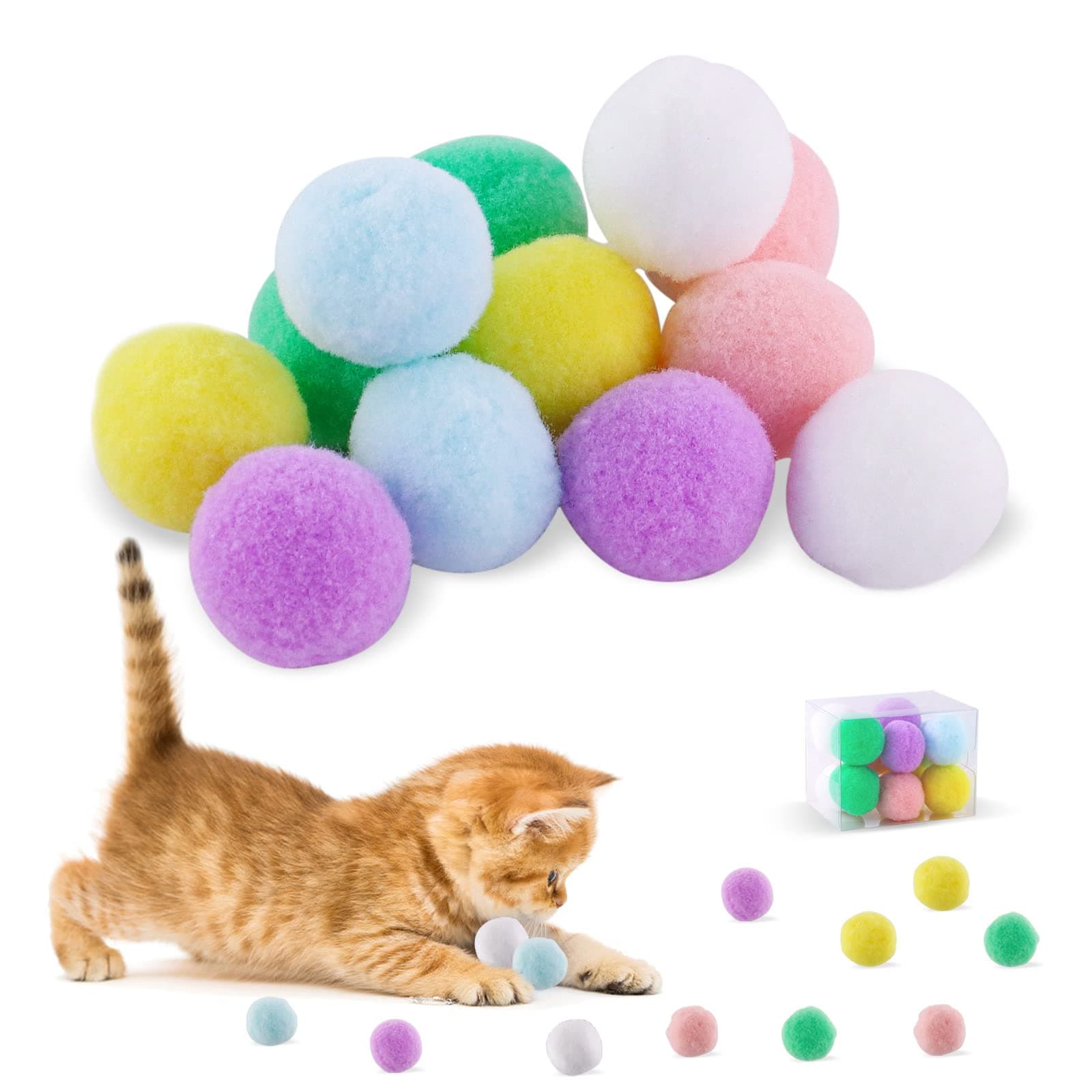 Premium 12Pcs Soft Pom Pom Balls for Cats - Lightweight, Interactive, Assorted Colors - Plush Toy Balls for Kitten Training and Play - Pompon Pet Products for Cats (12pcs-4.5cm)
