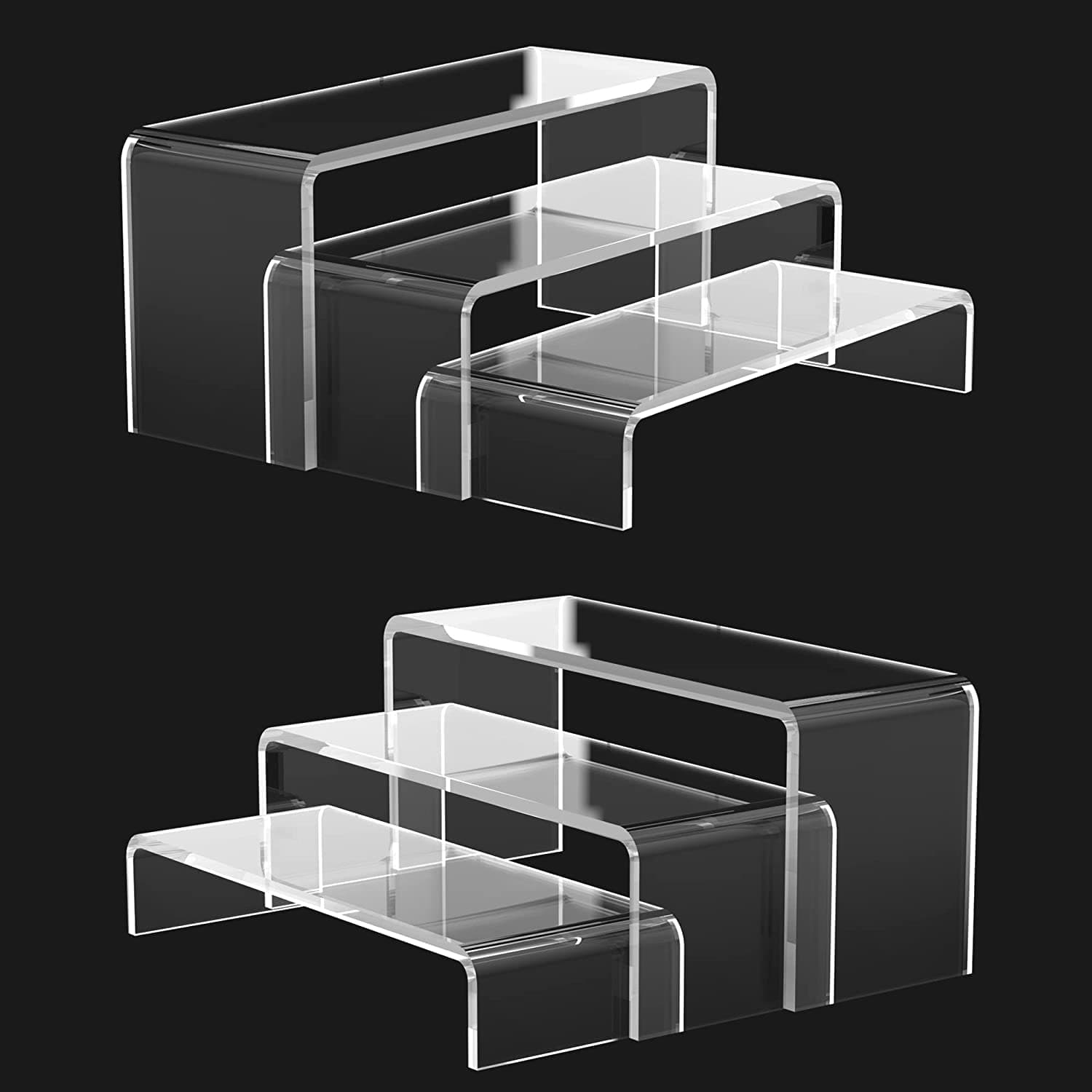 6pcs Acrylic Display Riser Stands, Clear Perspex Shelves for POP Figures, Acrylic Risers Showcase Shelf, Tiered Plastic Display Stand for Collectibles, Perfume, Fragrance, Makeup, Cupcake, Jewelry