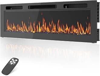 36 Inch Electric Fireplace Recessed and Wall Mounted with Adjustable Flame & Ember Color, Remote Control with Timer, Touch Screen, 750/1500W