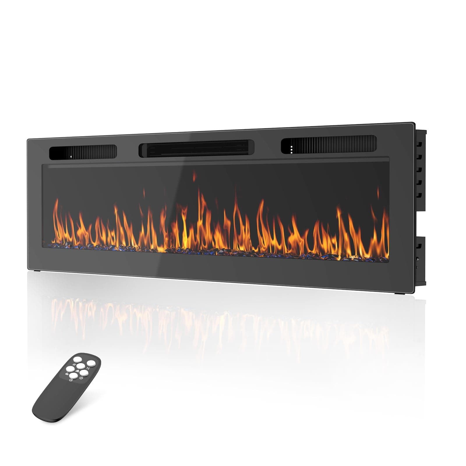 36 Inch Electric Fireplace Recessed and Wall Mounted with Adjustable Flame & Ember Color, Remote Control with Timer, Touch Screen, 750/1500W