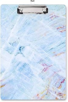 WAVEYU Decorative Marble Clipboard, Cute Hardboard Office Clip Board with Low Profile Clip for Office Use, Blue (12.5"x9")