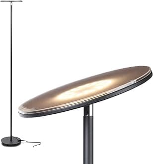Brightech Sky Flux - The Very Brightest LED Torchiere Floor Lamp, for Your Living Room & Office - Halogen Lamp Alternative with 3 Light Options Incl. Daylight - Dimmable Modern Uplight - Black