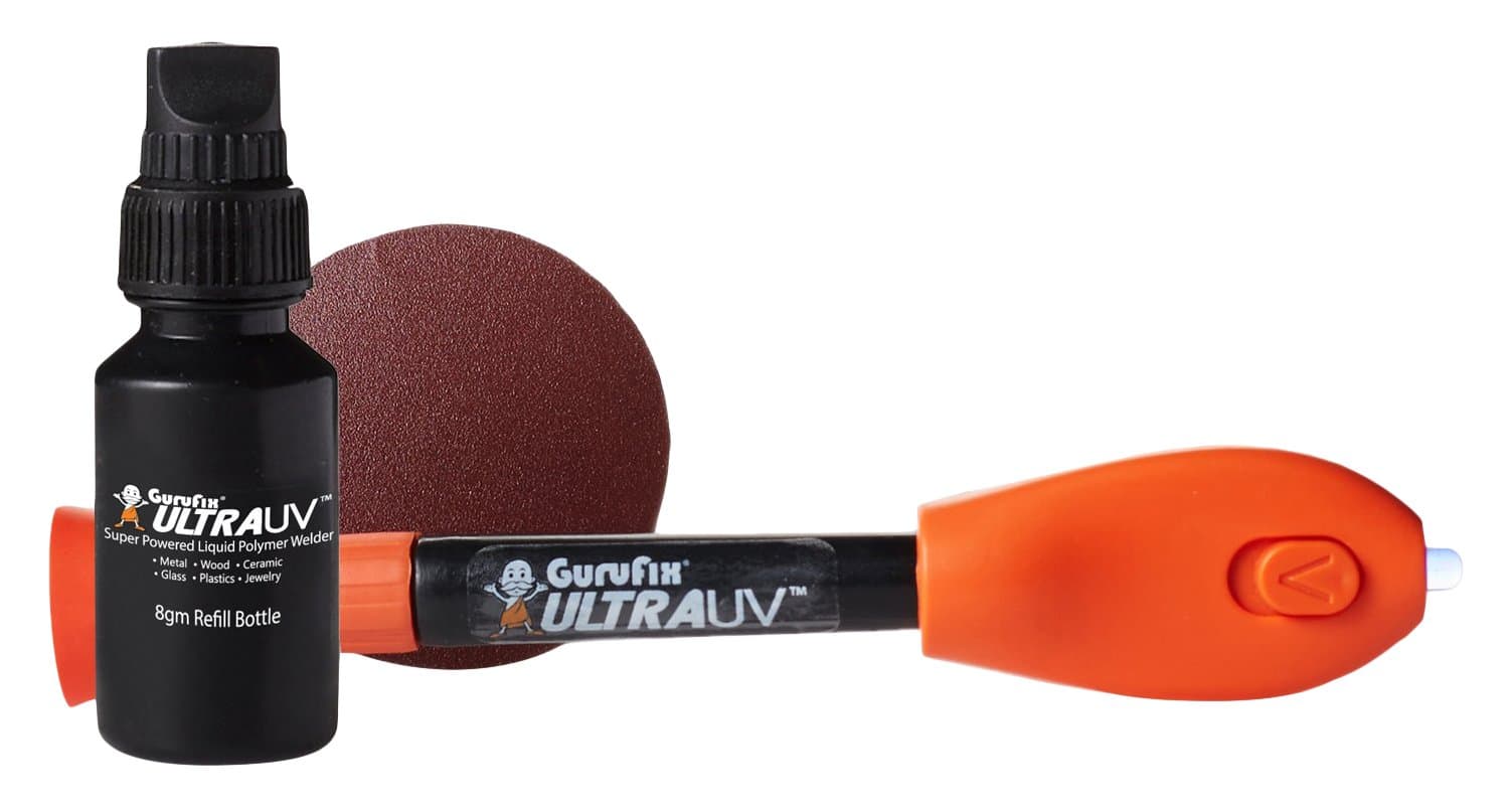 GuruFix Ultra UV Liquid Plastic Adhesive Welding Kit, 1 x UV Glue Pens, 1 x 8g Refill and 1 x Prep Pad, 12 g