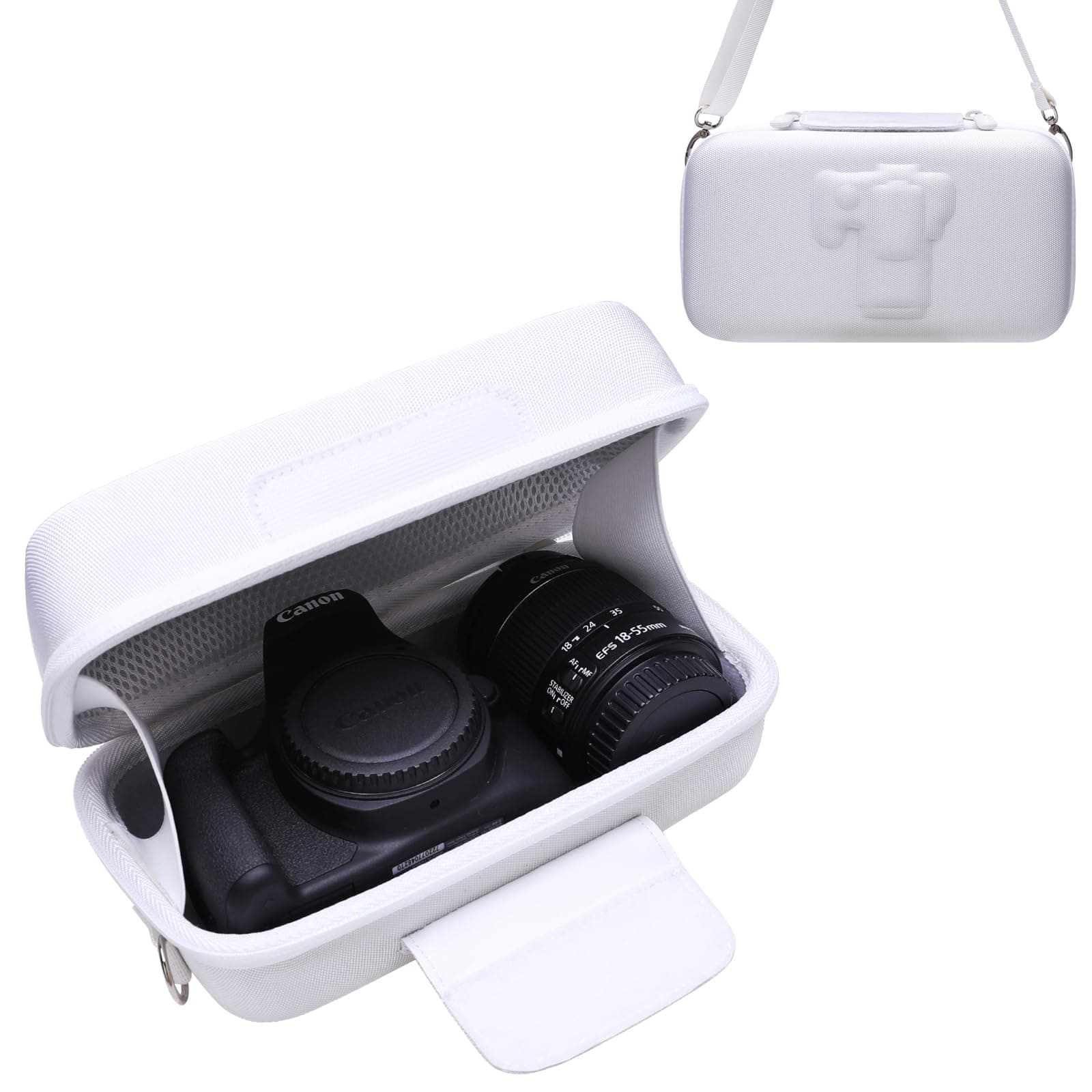 LTGEM Camera Case for Canon EOS Rebel T7 / R50 / R100 / R50 V / T6 / R8 / R10 / RP / SL3 / R5 / T100 DSLR SLR Camera and 18-55mm/18-45mm Lens with Shoulder Strap, White