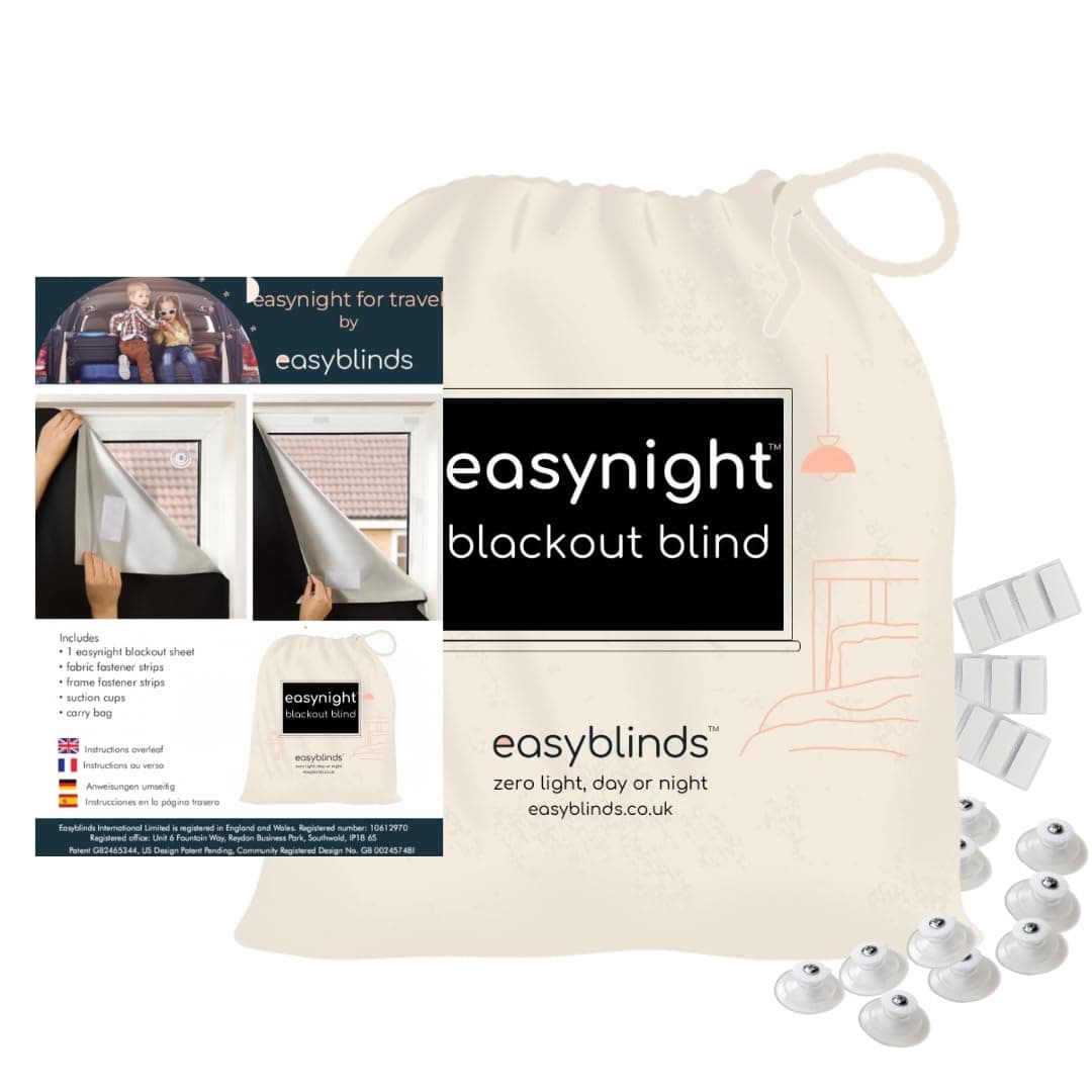 Easynight Portable Travel Blackout Blind, 100% Light Blocking Fabric, Large, Fit Any Size/Shape Up To 200x145cm, Made to Measure Service Available, No Drill, Easy Use Temporary Permanent Anywhere