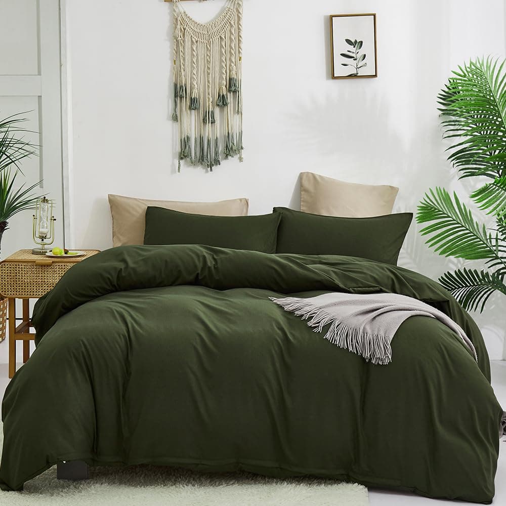 CLOTHKNOW Army Green Comforter Set King 3Pcs Dark Green Bedding Comforter Sets Olive Green Comforter King Hunter Green Comforter Soft Military Green Comforter Sets King