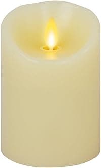 Scalloped Edge Flameless LED Candle - Ivory 4" x 5.3" - Real Wax Pillar Battery Operated Moving Flame w/Timer Unscented 1000Hr Runtime