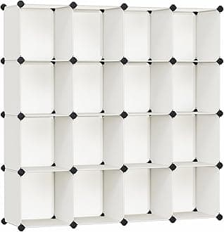 SONGMICS Cube Storage Organizer, Set of 16 Plastic Cubes, Closet Organizers and Storage, Room Organization, Bedroom Living Room, 12.2 x 48.4 x 48.4 Inches, Cream White ULPC442M01