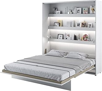 Arthauss Vertical Wall Bed Concept with Storage 180cm White Matt - Space-Saving Hidden Cabinet Bed for Small Rooms, Fold Down Murphy Bed with Multifunctional Shelves