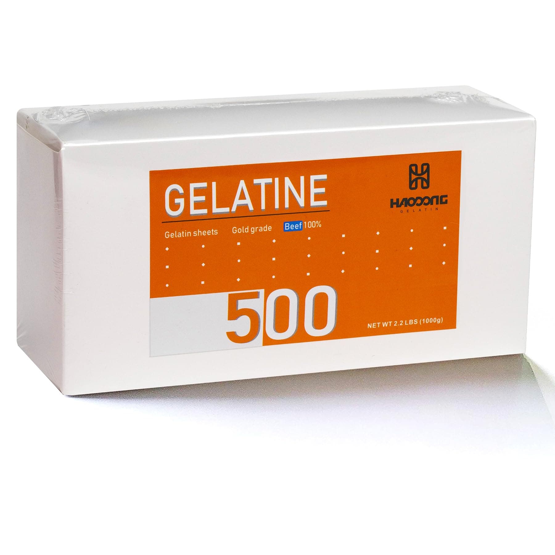 Haodong Beef Gold Leaf Gelatin Sheets - 1KG/2.2LBS (About 500Sheets) 200Bloom Gelatin Leaves for Mousse Mirror Glaze Cream Cake Dessert Jellies