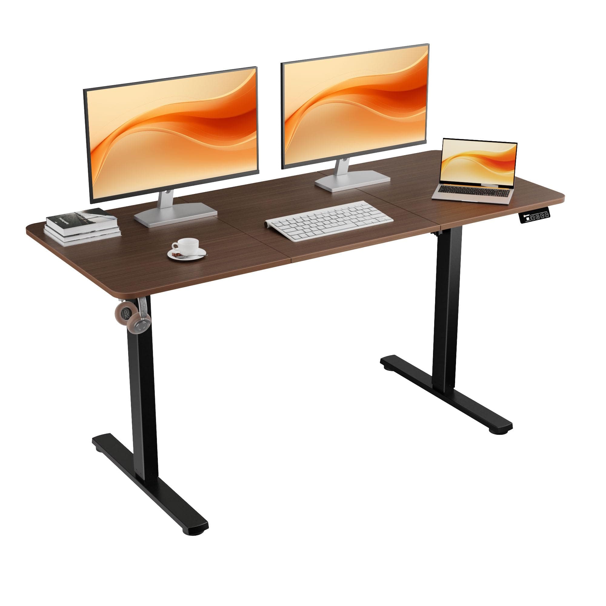 Electric Standing Desk, 55" x 23.6" Height Adjustable Sit Stand Desk with Splice Board for Home Office, Computer Desk Memory Preset (Black Frame, Walnut Desktop)