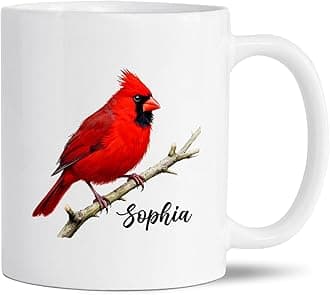Personalized Cardinal Bird Coffee Mug With Name, Red Cardinal Mug Gifts For Bird Lovers Family Friends, Custom Cardinals Memorial Ceramic Cup, Unique Birds Themed Cups, Red Birds White Mugs 11Oz 15Oz