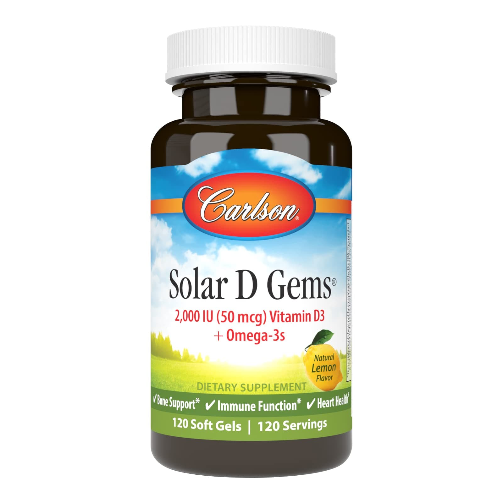 Carlson Labs Solar D Gems Natural Vitamin D3, 2000 IU, 120 Softgels