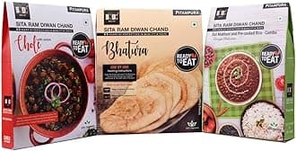 Sita Ram Diwan Chand - Ready To Eat Chole 300gm + Bhature 4 Pcs + Dal Makhani Rice Combo 300 Gram each | Hygienic No Preservatives - No Artificial Flavors | Natural Ingredients & Vegetarian, (Pack of 3)