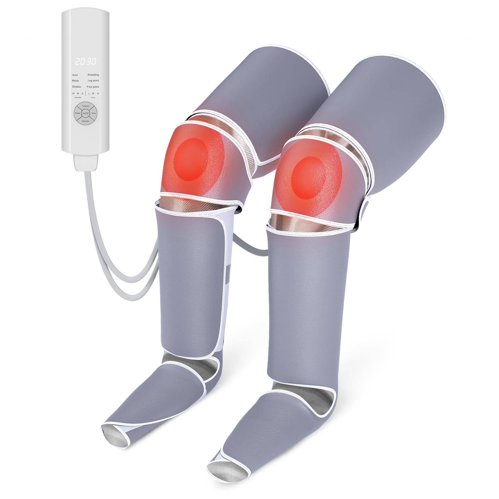 veicomtechAir Compression Leg Therapy Heating Massager, 6 Massage Modes 3 Intensity Levels 3 Heating Levels 5-30 Min Timer Function, Pain Fatigue Relieving Circulation Improving for Calf Ankle Foot