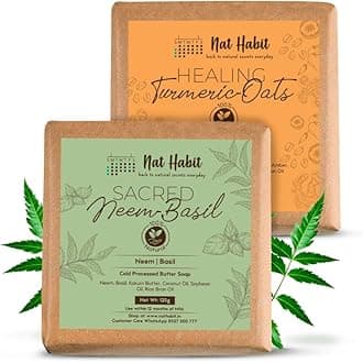 Nat Habit Neem & Turmeric Oats Bath Soap Combo | Cold-Processed Ayurvedic Soaps with Neem & Haldi | Antibacterial, Anti-Inflammatory, Body Acne & Tan Removal | Scar Reduction & Deep Cleansing | 125g Each
