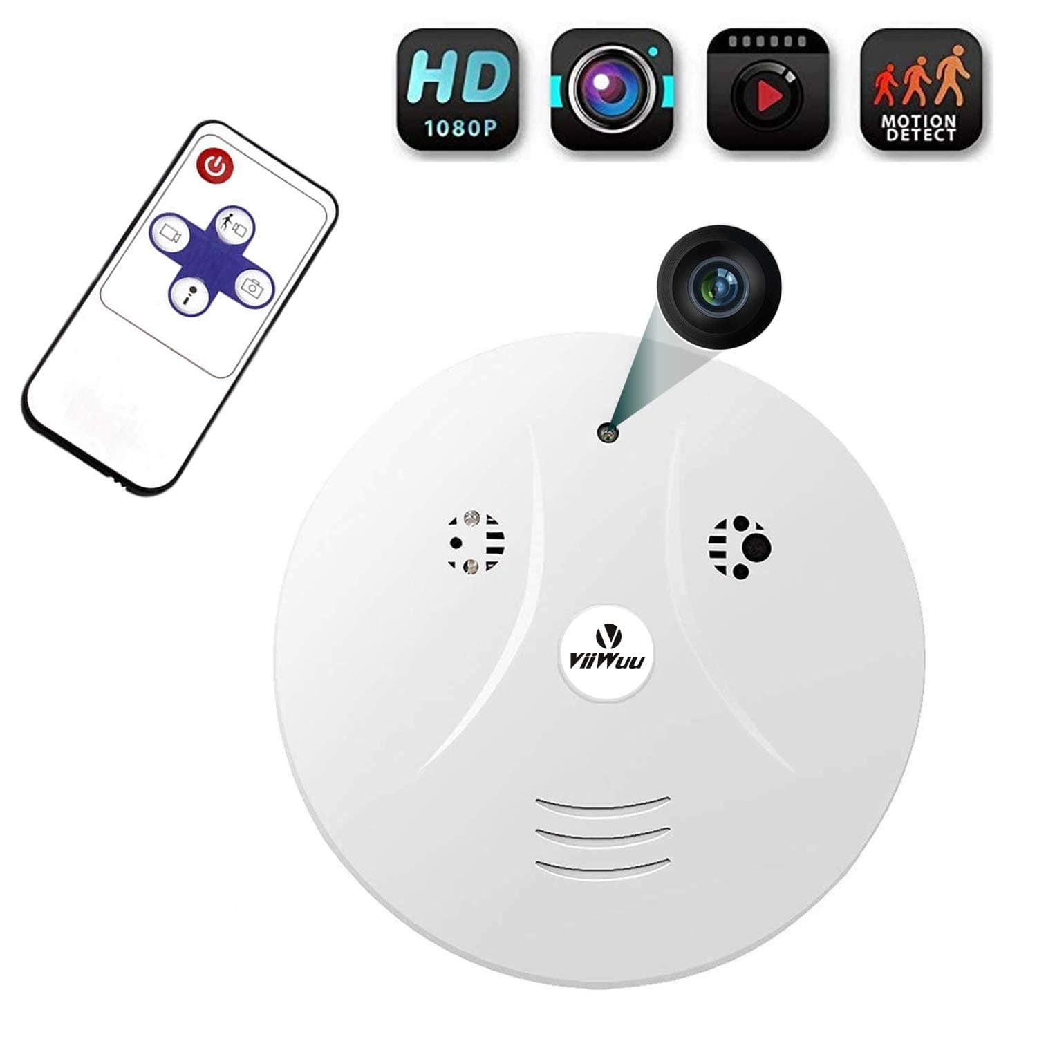 Smoke Detector Camera, Viiwuu Upgrate Smoke Camera Motion Activated Recording Nanny Cam RF Wireless Remote Contral Video Recorder Security Cameras DVR Loop Motion Detection Cameras