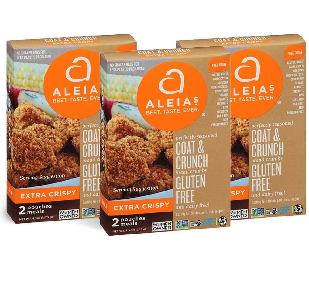 ALEIAS BEST. TASTE. EVER. Extra Crispy Coat & Crunch - 4.5oz/3 Pack – Crispy Breading for Poultry, Meat, Seafood, Vegetables - Certified Gluten Free, Non-GMO, Dairy Free, Low Sodium, Kosher