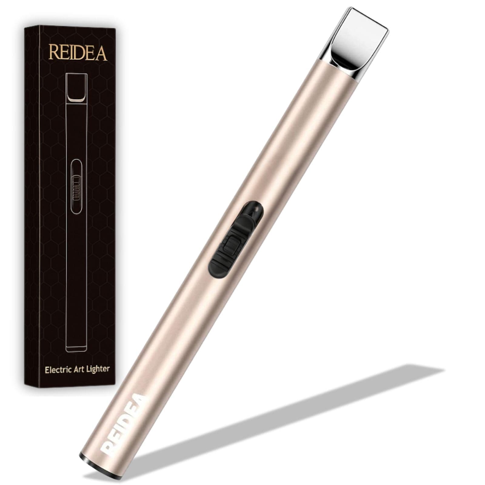 REIDEA Candle Lighter Electronic Arc Windproof Flameless USB Rechargeable Lighter with Safe Button for Home Kitchen, S4, Champagne Gold