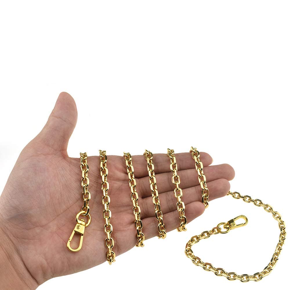 HAHIYO Mini Pochette Purse Chain Strap Thin Wide 6mm for LV Length 51.2 inches Thick 2mm Shiny Yellow Gold for Shoulder Cross Body Sling Handbag Wallet Clutch Comfortable Flat Metal Strap 1 Pack