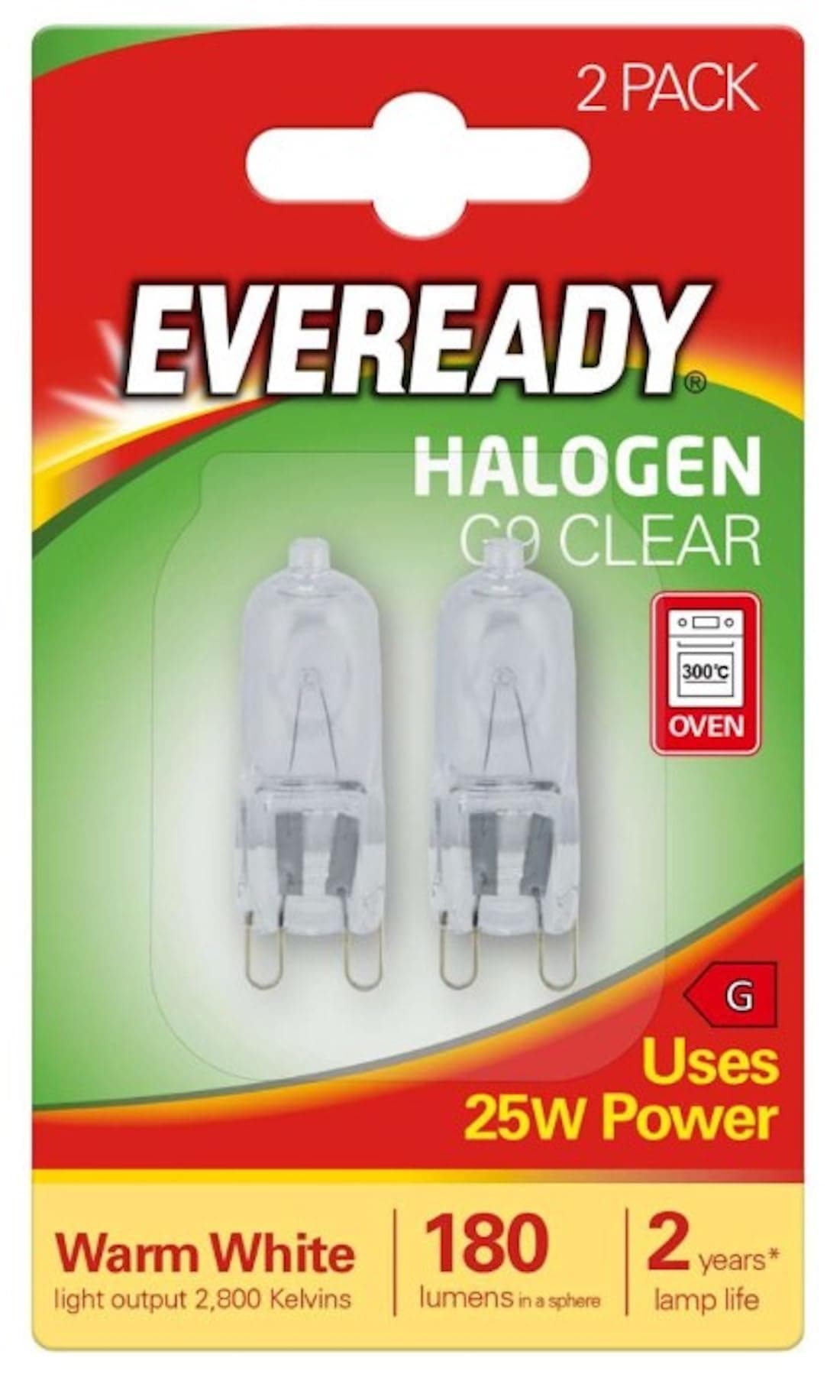 Mains Voltage G9 25W Halogen Capsule Bulb Lamp 2 Pack