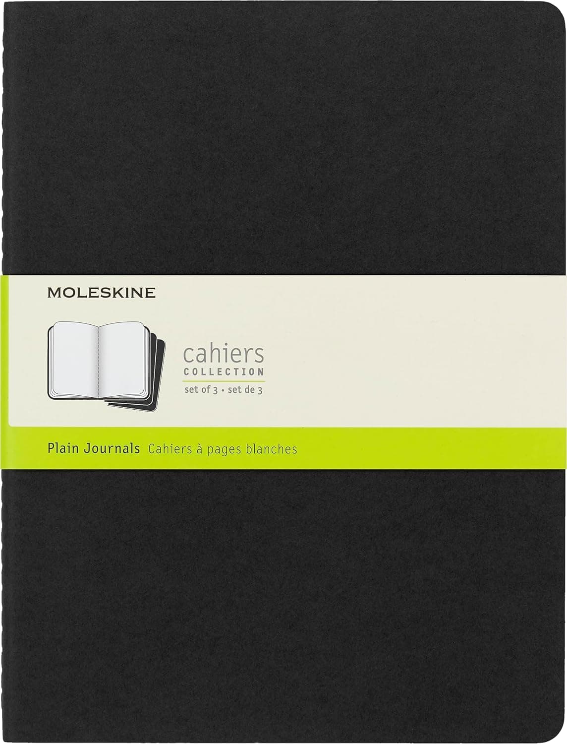 Moleskine 9 x 25 cm Cahier Journal Set 3 Notebooks with Plain Pages Cardboard Cover and Visible Cotton Stiching - Black