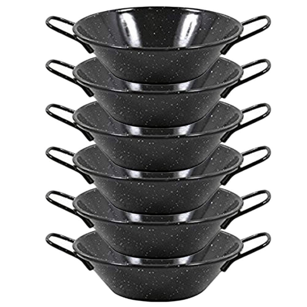 Space Home - Deep Paella Pan Mini - Enamelled Vitrified Steel Non Stick - Set of 6 - Ø 16 cm - 1 Servings