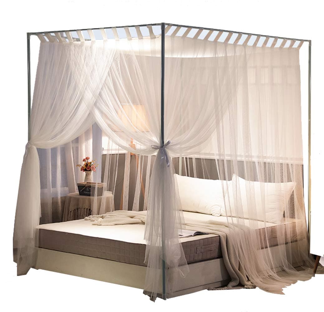 Simple 4 Corner Post Bed Canopy Mosquito Net Netting Bedding for Girls Boys Adult (Twin, White)