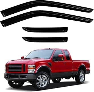 4PC Rain Guards for 1999-2016 Ford F250 F350 F450 Super Duty Window Visors for 99-16 SuperCab Models Only Deflectors Sun Shades Vent Tape On Out Channel