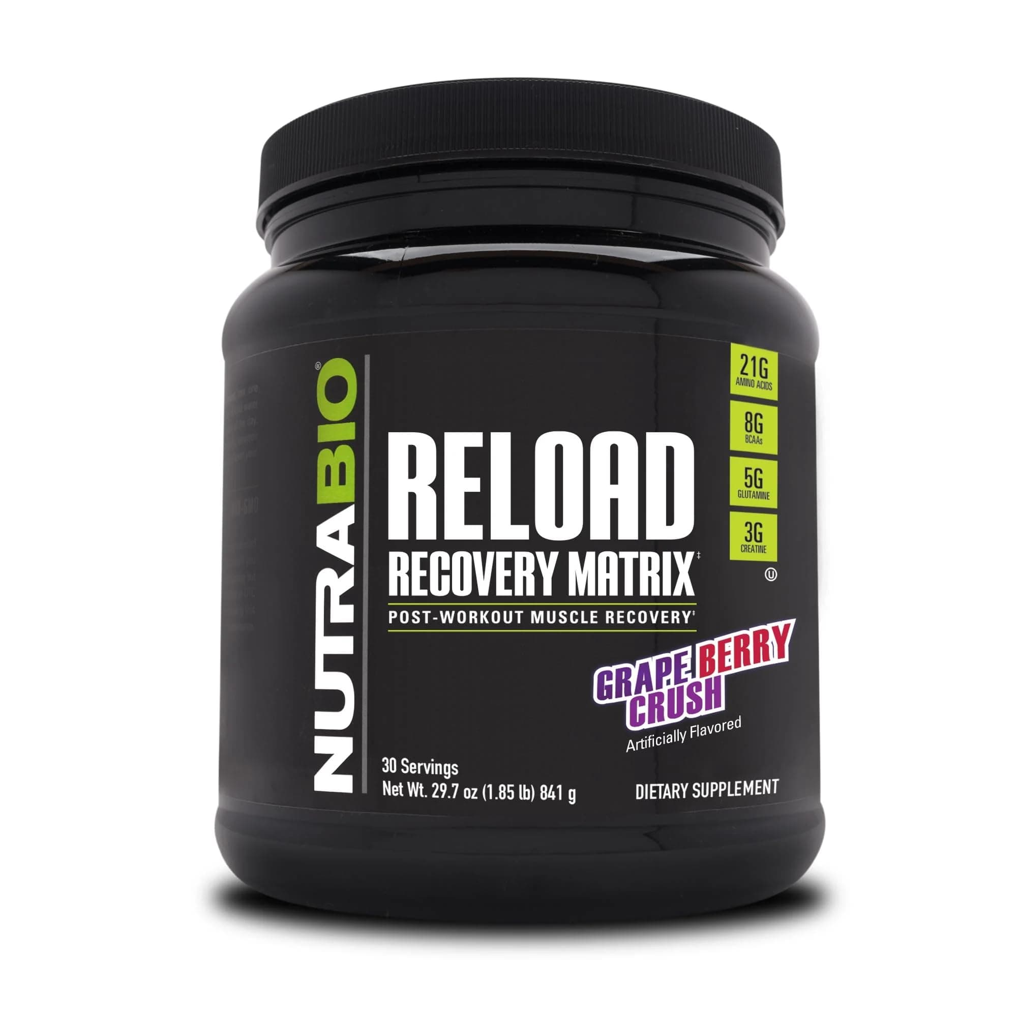 Reload - Powerful Muscular Recovery Formula - Post-Workout Supplement - 3G Creatine - 8G BCAAs - 5G Glutamine - 30 Servings, Grape Berry Crush