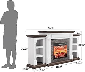 Naice 70" Electric Fireplace with Mantel and Cabinets, Fireplace TV Stand for Living Room Bedroom, Stacked Stone Surround and Remote Control 3D Realistic Flame