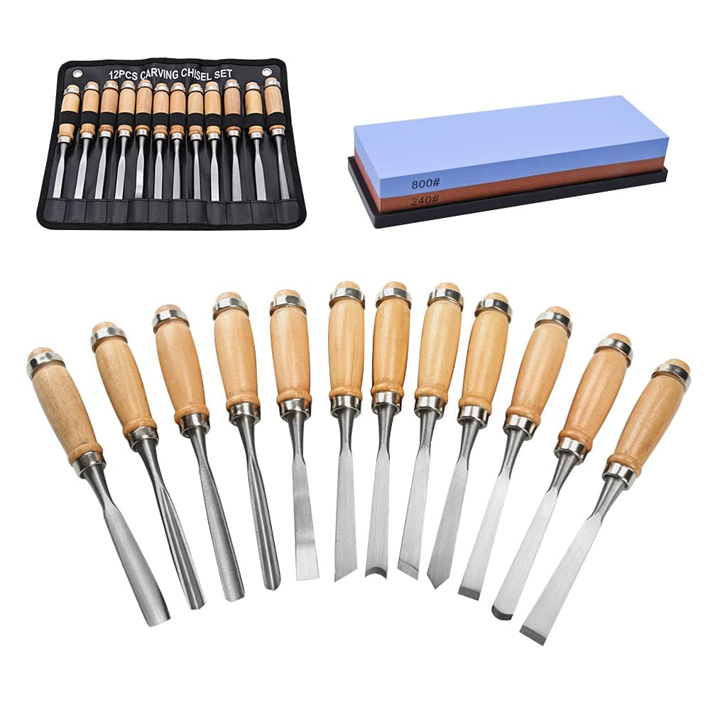 Lovefish Wood Carving Chisel Set, 12pcs Wood Carving Tools Set, Full Size Professional Sharp Woodworking Tools with Double-Sided Whetstone & Carrying Case, for Beginners, Hobbyists and Professionals