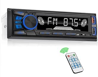 Car Radio Bluetooth Single DIN Car Stereo Audio,Car Audio with Push to Talk Button for Handsfree Calling,Supports FM/ MP3/EQ/SD/AUX,Dual USB,iOS & Android App Control,7 LED Colors | Not CD Player