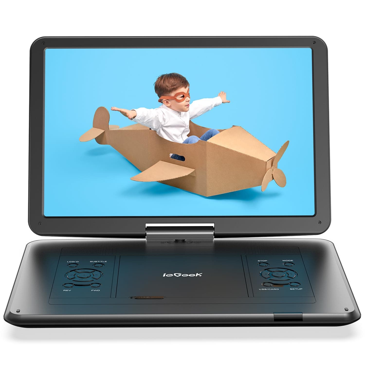 17.5" Portable DVD Player with 15.6" Swivel HD Large Screen, 6 Hrs 5000mAH Rechargeable Battery, High Volume Speaker, Support USB/SD Card/Sync TV, Car Charger, Remote Control,No Region Restrict