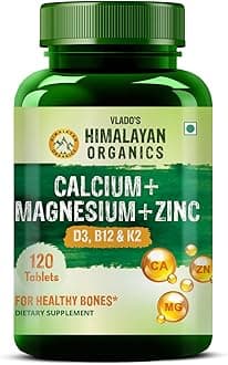 Calcium Magnesium Zinc Vitamin D3, B12 & K- 120 Vegetarian Tablets I Supplement for Women and Men, For Bone Health & Joint Support