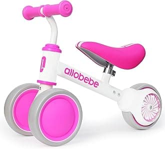 allobebe Baby Balance Bike for 1-2 Year Old, toys for 12-24 Months girls, pink 4 wheel Adjustable Soft Seat Balance Bike