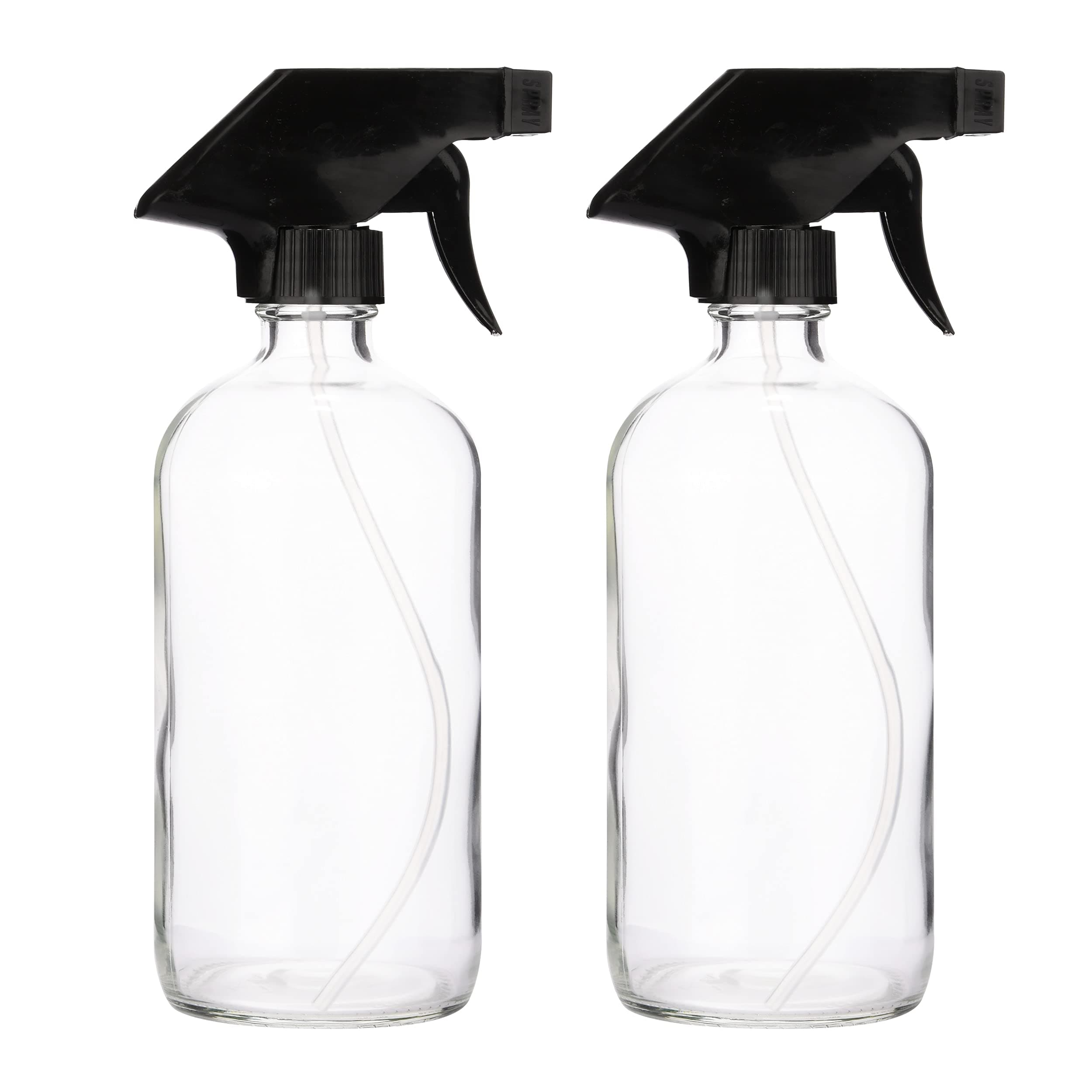CHEF'S STAR Glass Spray Bottles for Cleaning Solutions - 16 Oz Clear Glass Bottle with Black Spray Nozzle - Pack of 2 - Perfect As Plant Spray Bottle, DIY Cleaning Solutions, Essential Oil, and More
