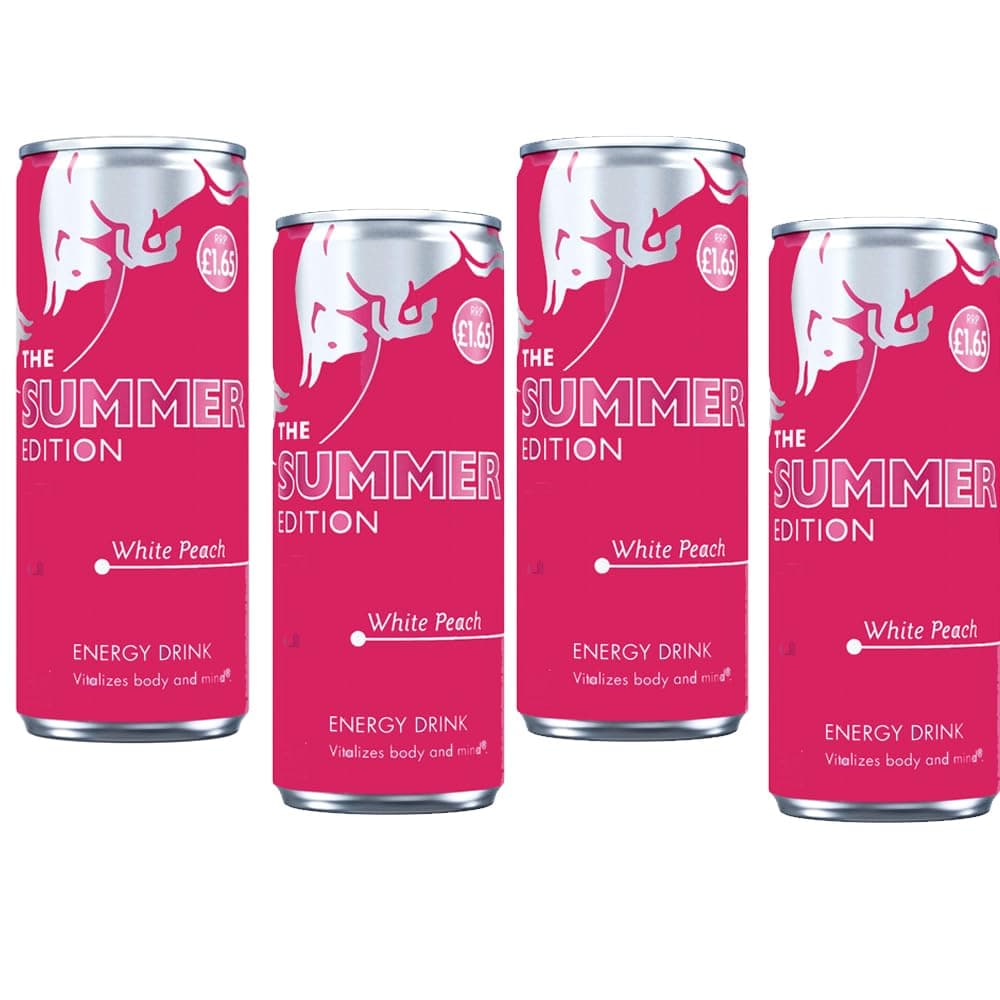 Energy Drink Summer Edition White Peach Flavour Drink Cans 250ml (4 x Cans)
