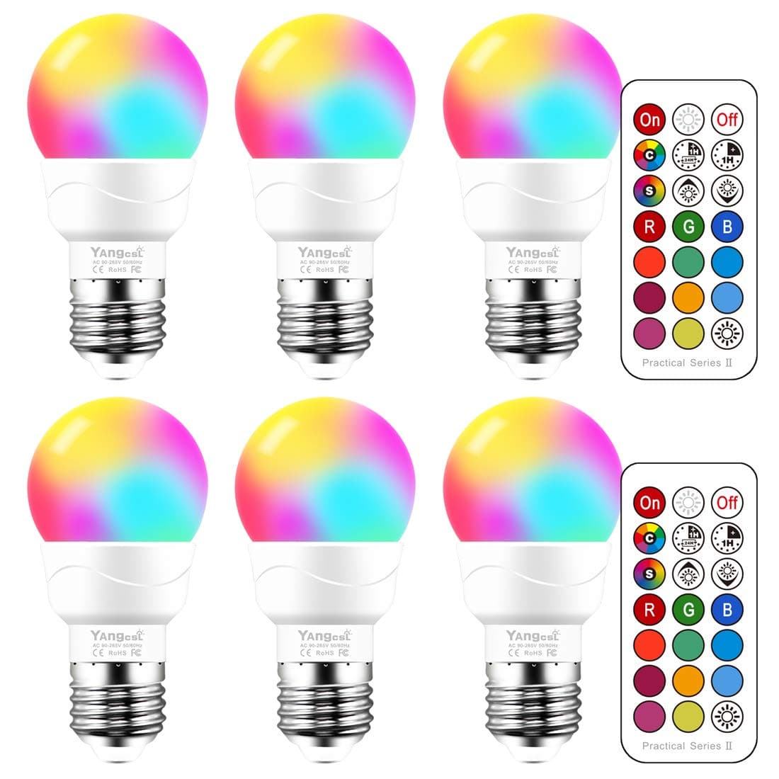 LED Light Bulbs 40W Equivalent, RGB Color Changing Light Bulb with Remote Control, E26 Base, Pack of 6