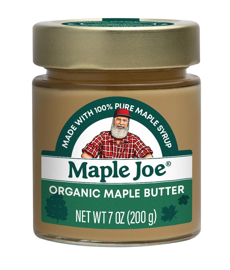Maple Joe Organic Maple Butter Spread Made with 100% Natural Organic Grade A Syrup. Pure Cream Spread Sugar Candy Smooth & Creamy, Vegan, Fat-Free, Non-GMO, Non-Dairy, Gluten Free & Kosher Certified. 7oz / 200g. (1 pack)