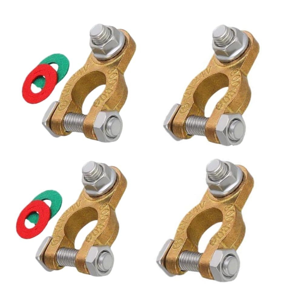 2 Pair Battery Terminal Connectors Universal Bolt Top Post Battery Connectors Clamp Brass Battery Terminals Clamp Set for Motorcycles Cars Ships