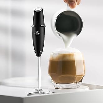 Zulay Premium Gift Milk Frother Set – Handheld Coffee Frother with Stand, 12oz/350ml Frothing Pitcher + 4 Latte Art Stencils – 13,000 RPM Motor, SS Whisk, Battery Operated – Barista Kit (Black)
