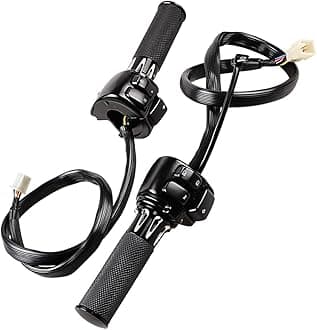 2PCS Motorcycle 1" Handlebar Control Switches with Wiring Harness + 2X Rubber Hand Grips for 1996-2012 Harley Softail Dyna Sportster V-Rod 12V - Black Kit