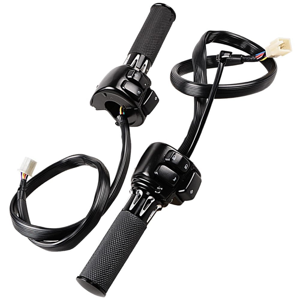 2PCS Motorcycle 1" Handlebar Control Switches with Wiring Harness + 2X Rubber Hand Grips for 1996-2012 Harley Softail Dyna Sportster V-Rod 12V - Black Kit
