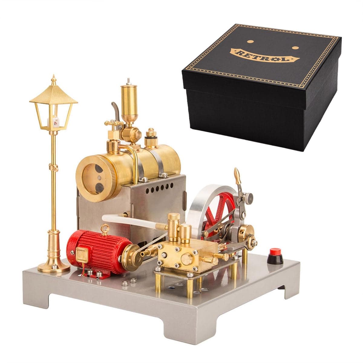 Retrol SE-02 Steam Engine Model, Reversible Horizontal Stationary Steam Engine and Boiler with Generator and Street Lamp, Mechanical Educational Toys (100PCS)
