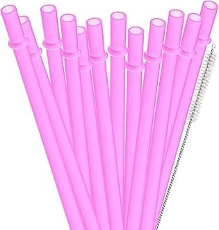 Dakoufish 12 Piece 9 Inch Reusable Plastic Thick Drinking Straws BPA Free Mason Jar Straws Plain Color 11inch Pink