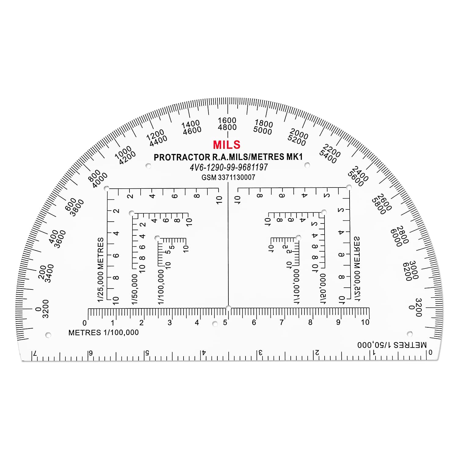 CYA Military Map Protractor for Land Navigation, Military Style UTM/MGRS Coordinate Scale, 6" RA