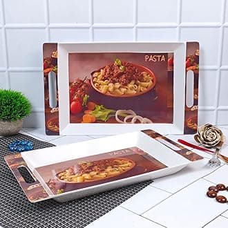 Melamine U.P.C Rectangular Serving Tray Set of 3/ Tray Set for Serving/Premium Printed Tray for Serving/Multi-Use Nashta Plate (Small, Medium & Large)
